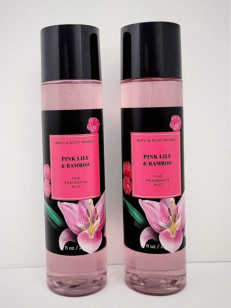 Bath & Body Works Pink Lily & Bamboo Fine Fragrance Body Mist Spray 8oz Set of 2