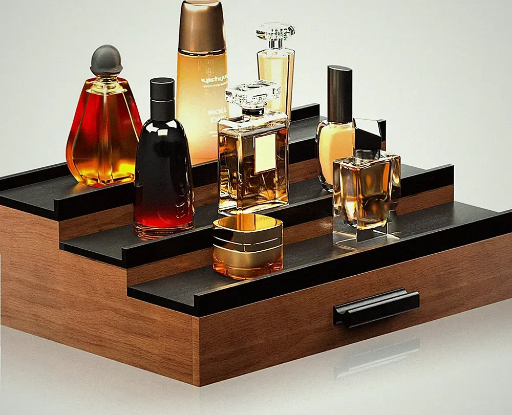 Cologne Organizer for Men 3 Tier of Elevated Cologne Display Shelf with Drawer S