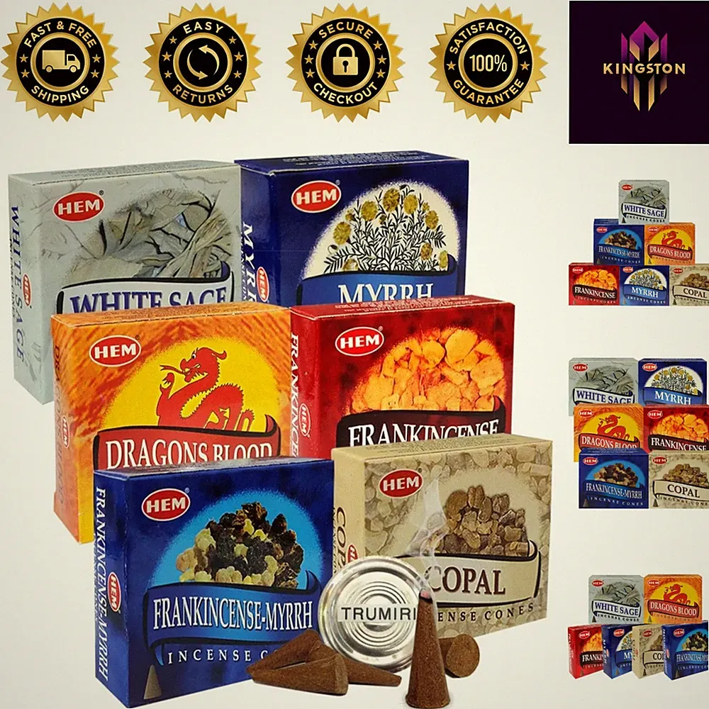 HEM Incense Cones Gift Set with 60 Cones & Bamboo Burner - 6 Scents Collection