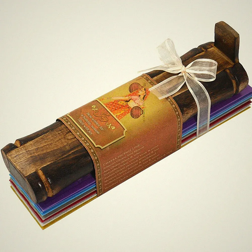 Incense Gift Set-Bamboo Burner+3 Chakra Incense Sticks-Joy