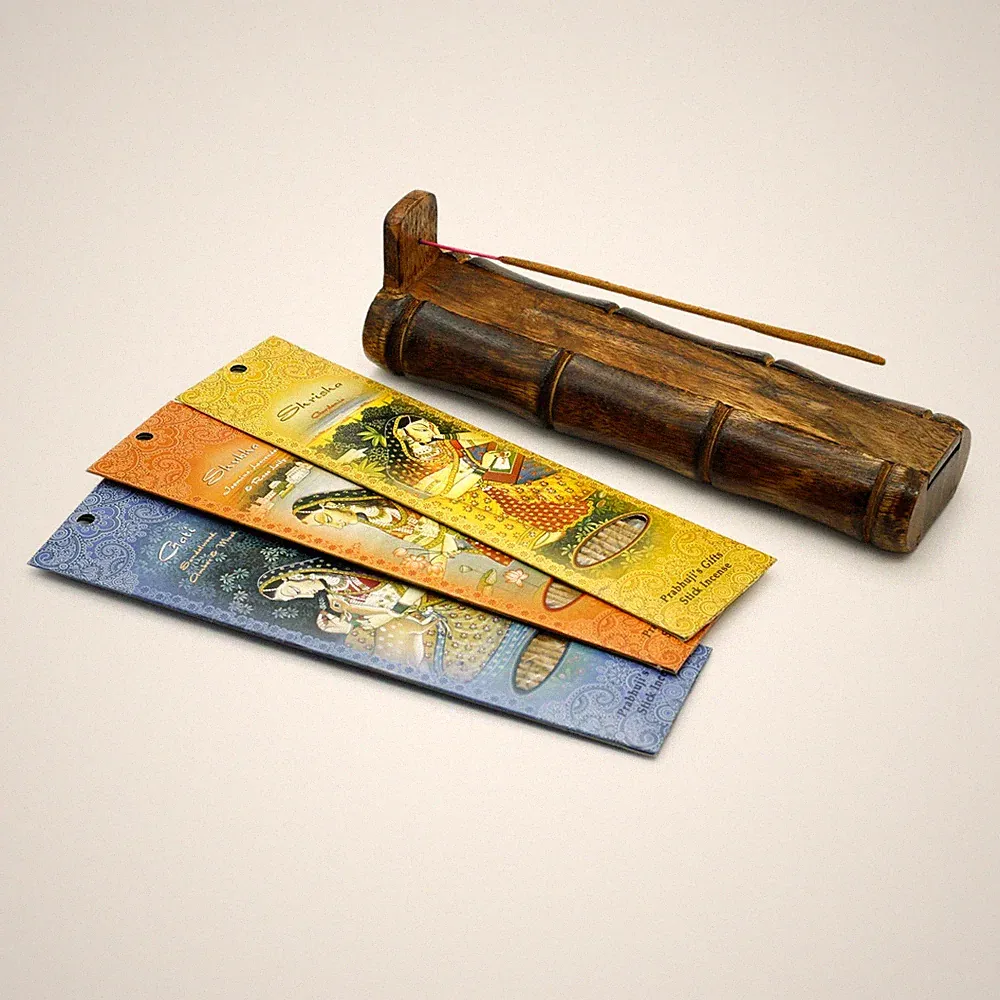 Incense Gift Set-Bamboo Burner+3 Meditation Incense Sticks-May Love Light Peace