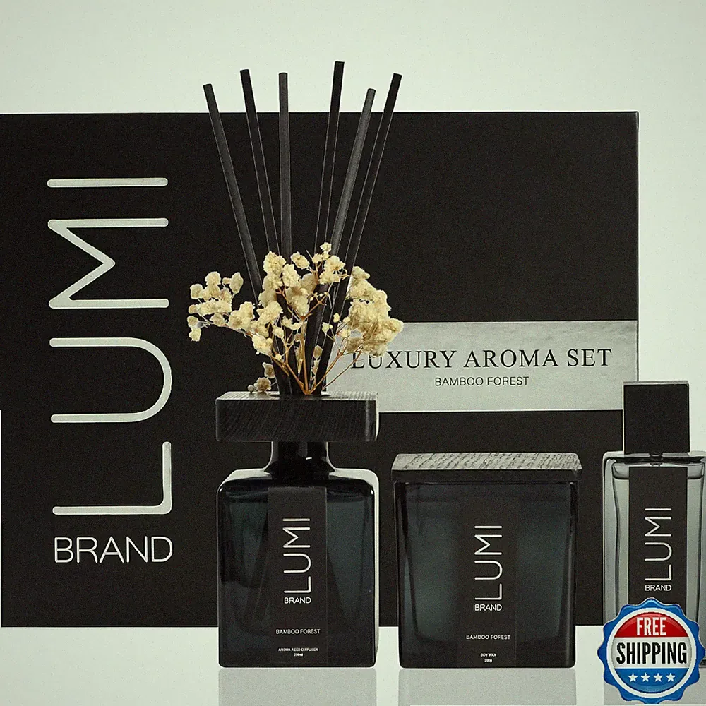 Luxury Bamboo Forest Home Fragrance Gift Set - Diffuser, Wood Wick Soy Candle