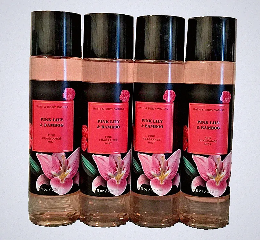PINK LILY & BAMBOO FRAGRANCE MIST BODY SPRAY BATH & BODY WORKS 8 OZ lot x 4