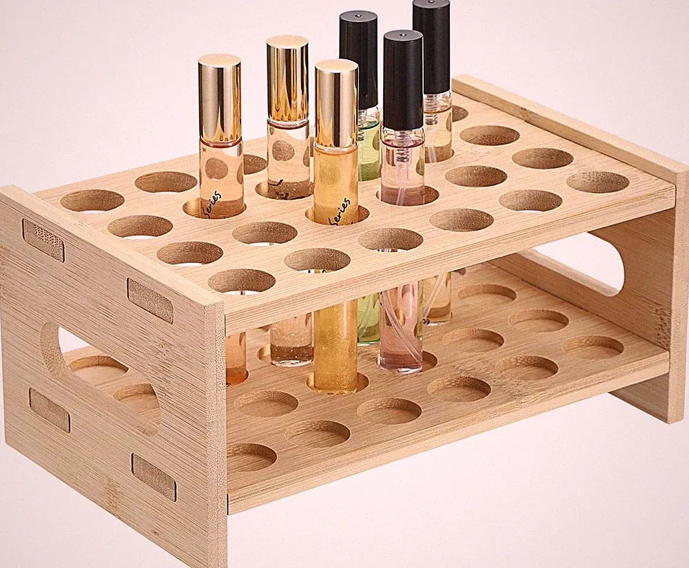 Rollerball Perfume Organizer, 24 Spaces Bamboo Perfume Storage Holder Beauty Sce