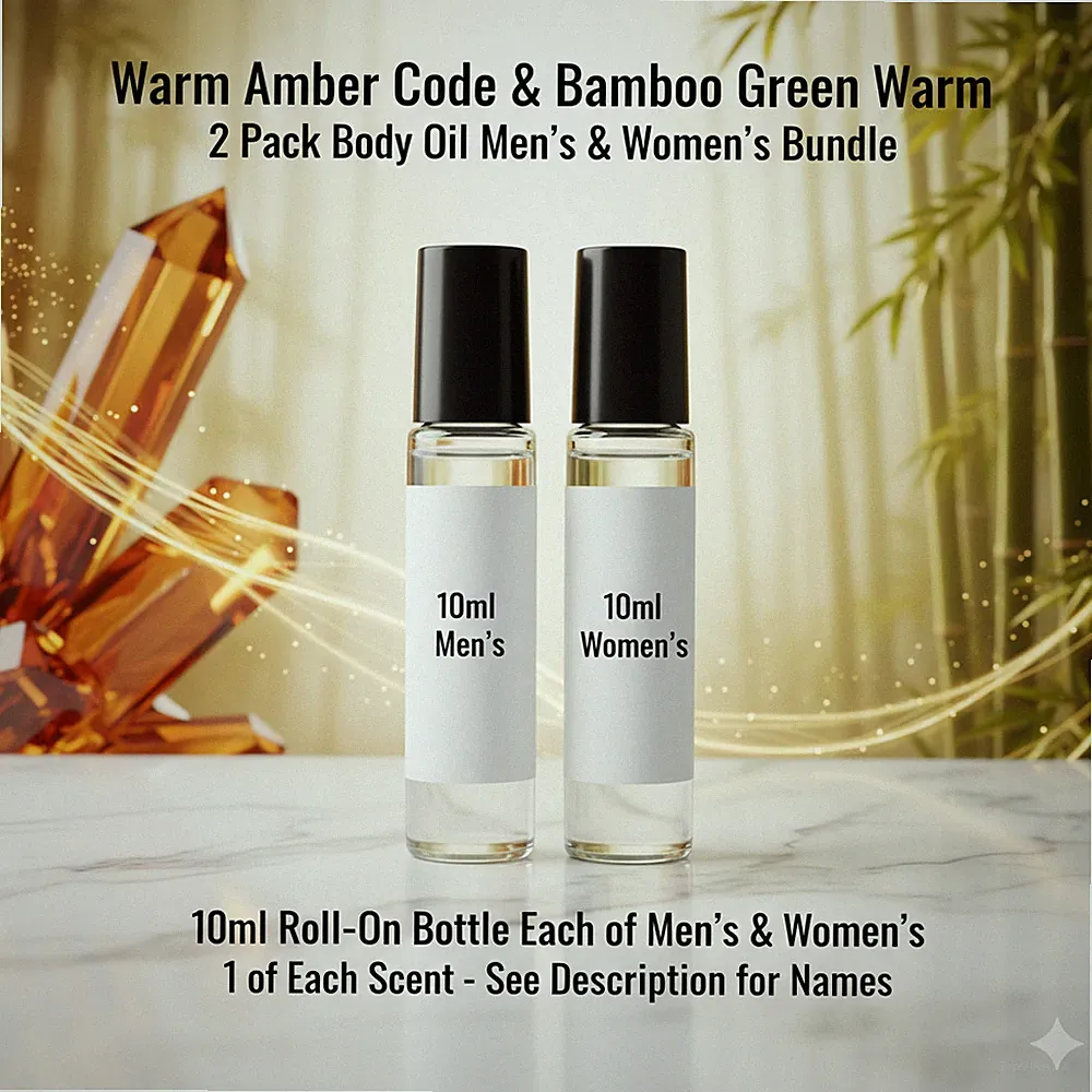 Warm Amber Code & Bamboo Green Warm 2 Pack 10ML RollOn Perfume Body Oil Bundle